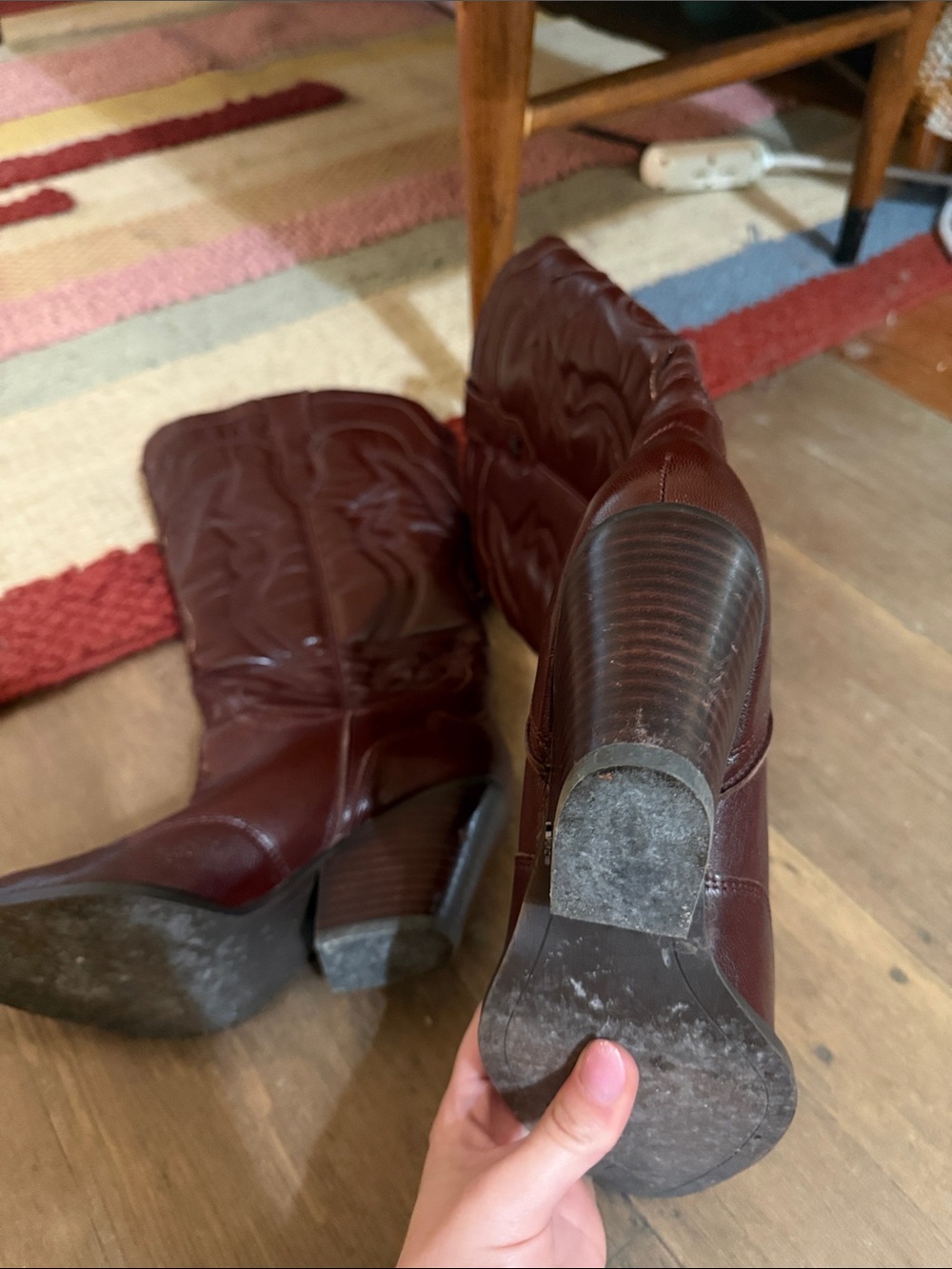 Sam Edelman Burgundy Leather Western Heeled Boots - wide calf - Picture 6 of 8